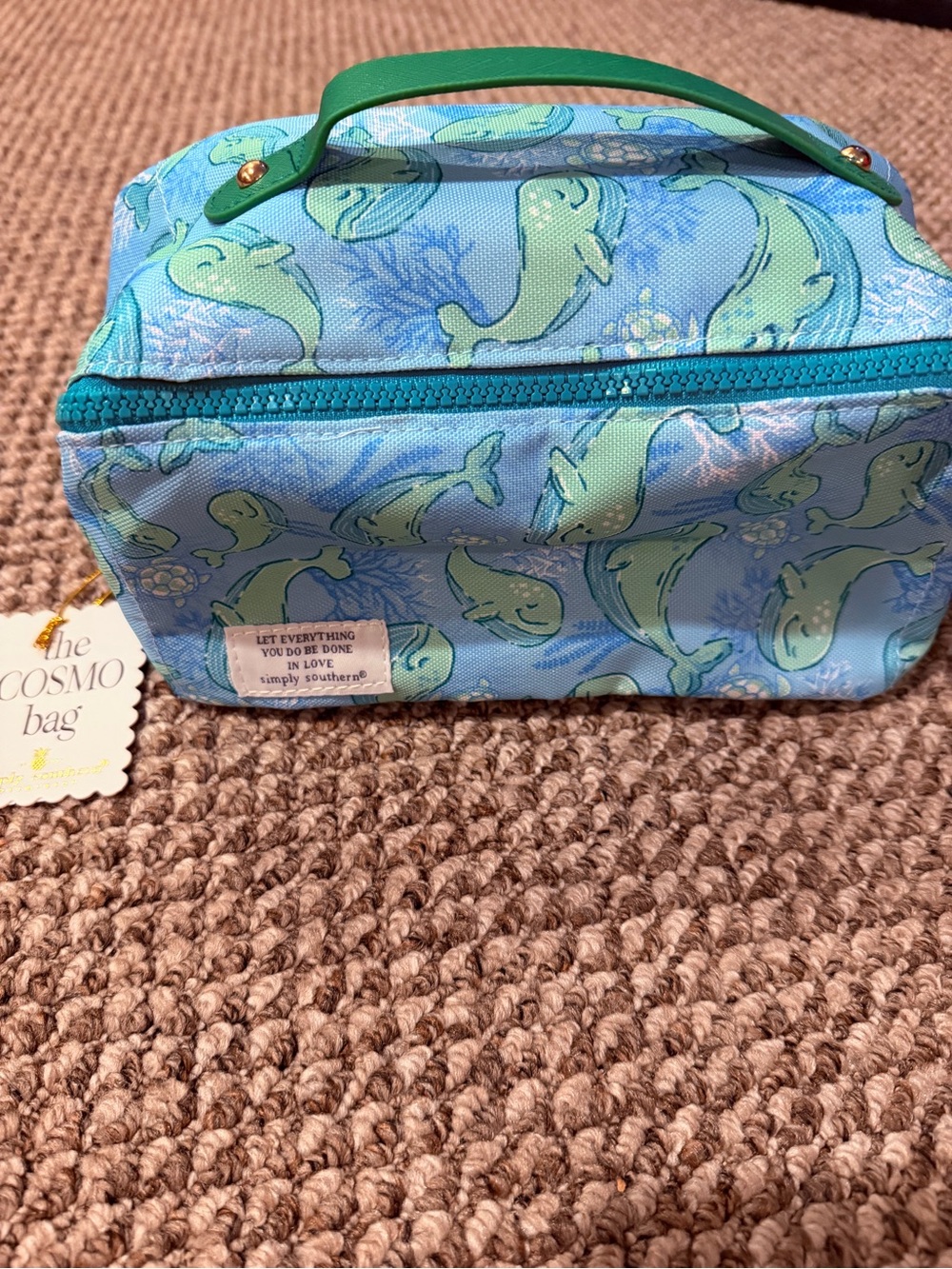 NWT Simply Southern Blue & Green Whale Print Cosmetic Bag!